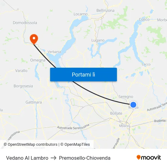 Vedano Al Lambro to Premosello-Chiovenda map