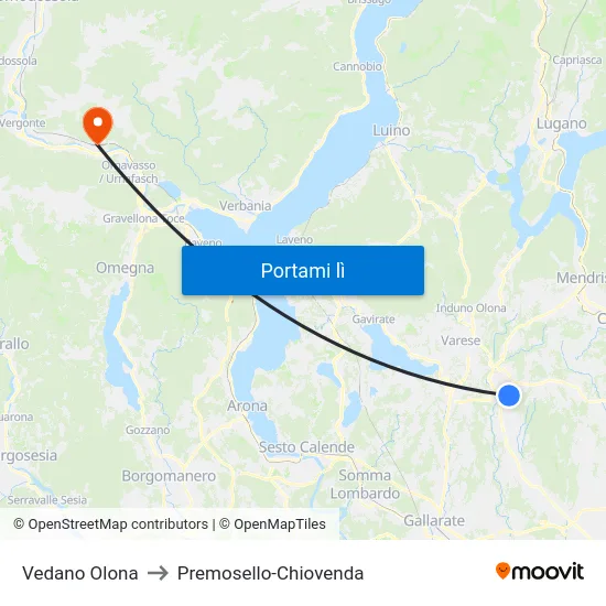 Vedano Olona to Premosello-Chiovenda map