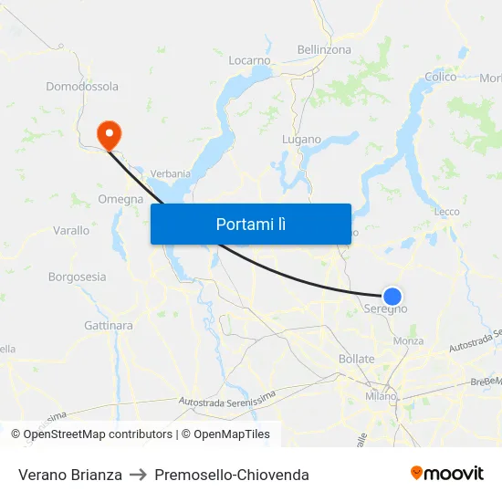 Verano Brianza to Premosello-Chiovenda map