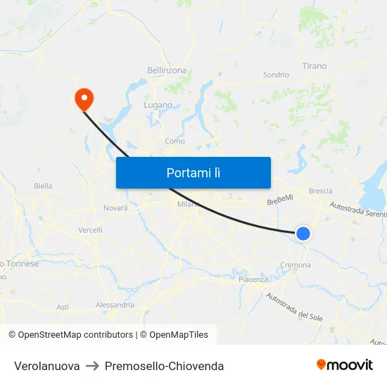 Verolanuova to Premosello-Chiovenda map