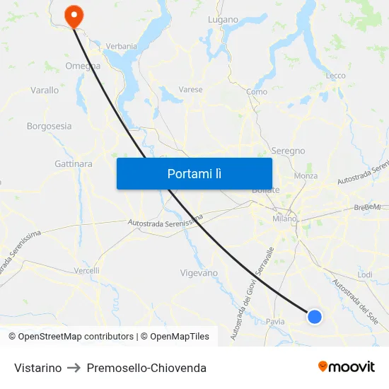 Vistarino to Premosello-Chiovenda map