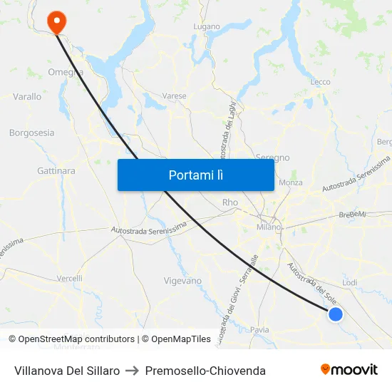 Villanova Del Sillaro to Premosello-Chiovenda map