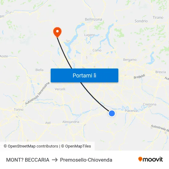 MONT? BECCARIA to Premosello-Chiovenda map