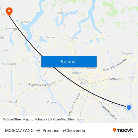 MOSCAZZANO to Premosello-Chiovenda map