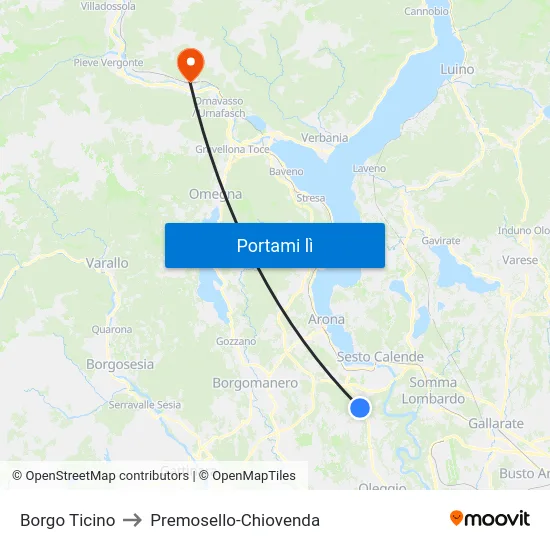 Borgo Ticino to Premosello-Chiovenda map