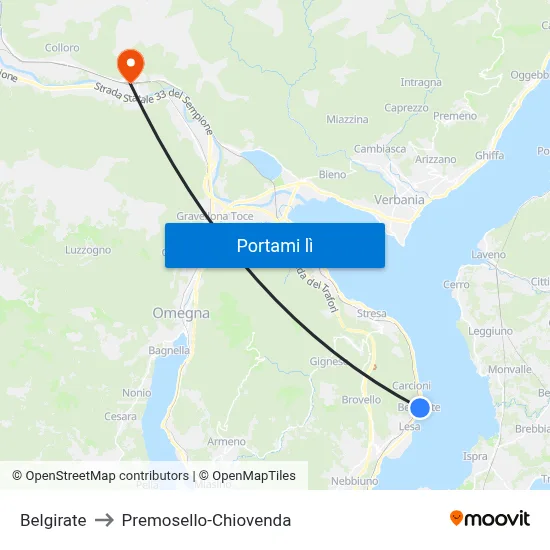 Belgirate to Premosello-Chiovenda map