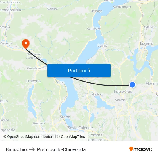 Bisuschio to Premosello-Chiovenda map