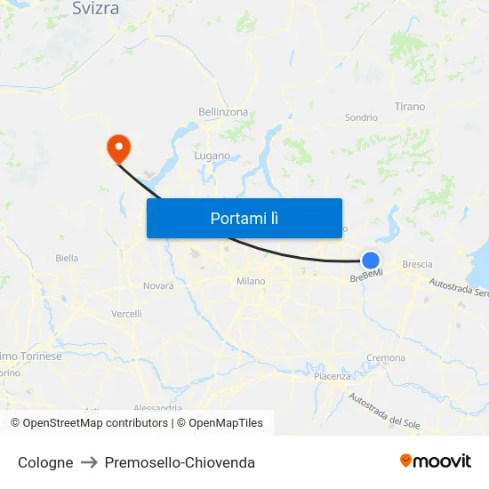 Cologne to Premosello-Chiovenda map