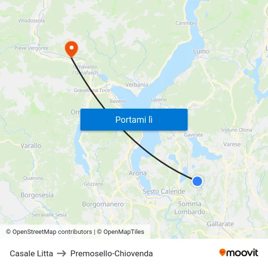 Casale Litta to Premosello-Chiovenda map