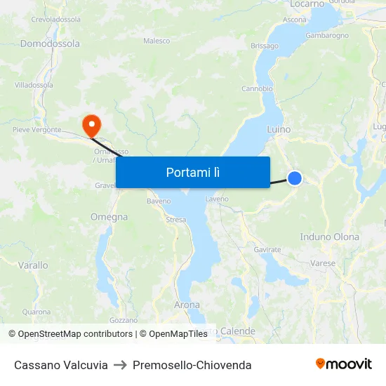 Cassano Valcuvia to Premosello-Chiovenda map
