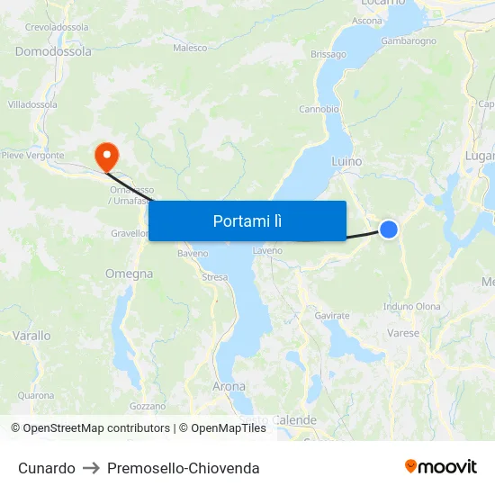 Cunardo to Premosello-Chiovenda map