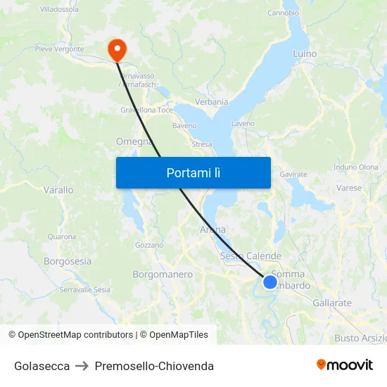 Golasecca to Premosello-Chiovenda map