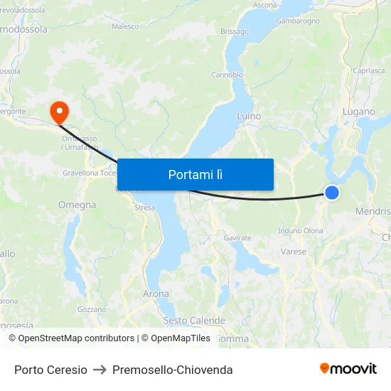 Porto Ceresio to Premosello-Chiovenda map