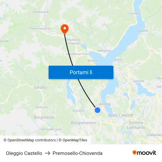 Oleggio Castello to Premosello-Chiovenda map