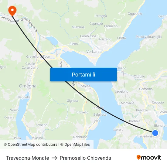 Travedona-Monate to Premosello-Chiovenda map
