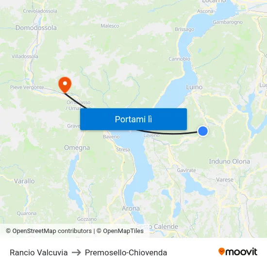 Rancio Valcuvia to Premosello-Chiovenda map