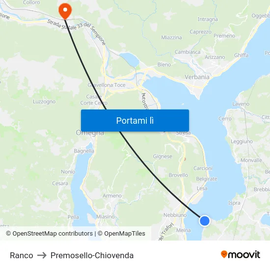 Ranco to Premosello-Chiovenda map