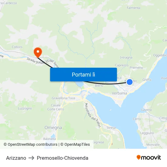 Arizzano to Premosello-Chiovenda map