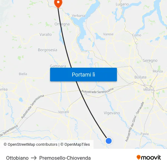 Ottobiano to Premosello-Chiovenda map