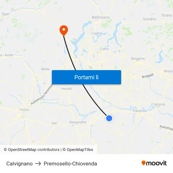 Calvignano to Premosello-Chiovenda map