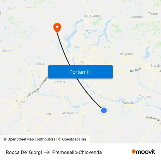Rocca De' Giorgi to Premosello-Chiovenda map