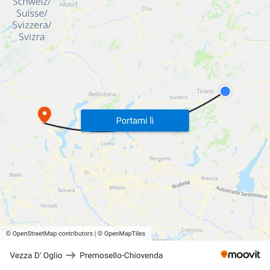 Vezza D' Oglio to Premosello-Chiovenda map
