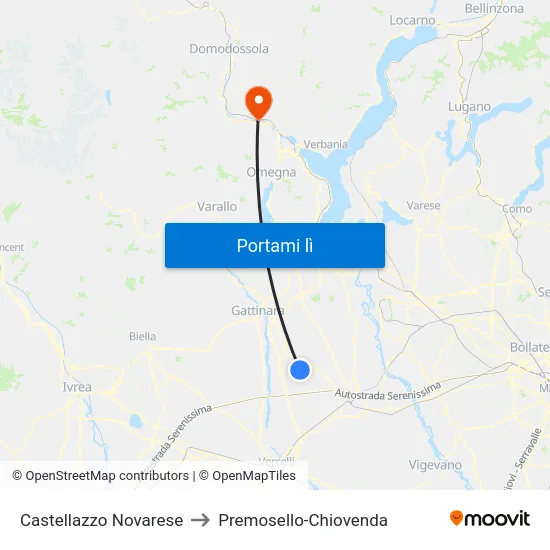 Castellazzo Novarese to Premosello-Chiovenda map