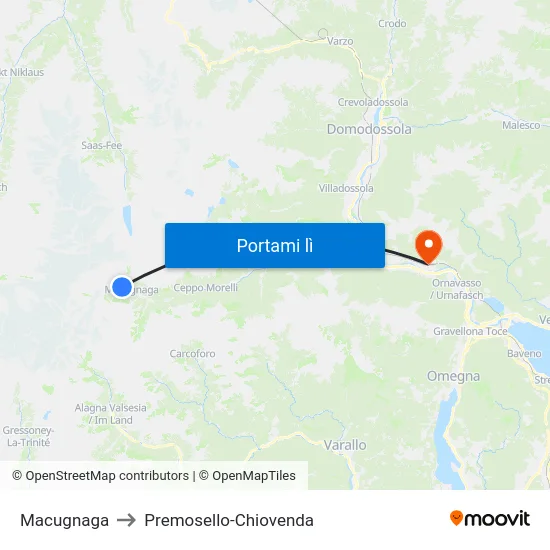 Macugnaga to Premosello-Chiovenda map