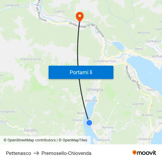 Pettenasco to Premosello-Chiovenda map