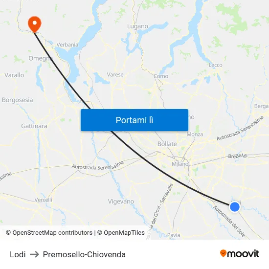 Lodi to Premosello-Chiovenda map