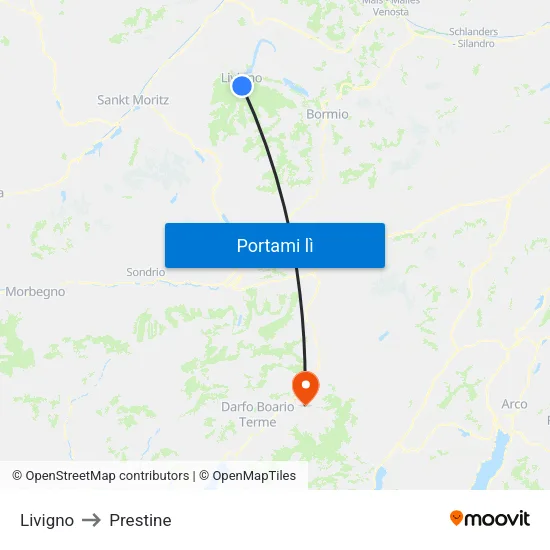 Livigno to Prestine map