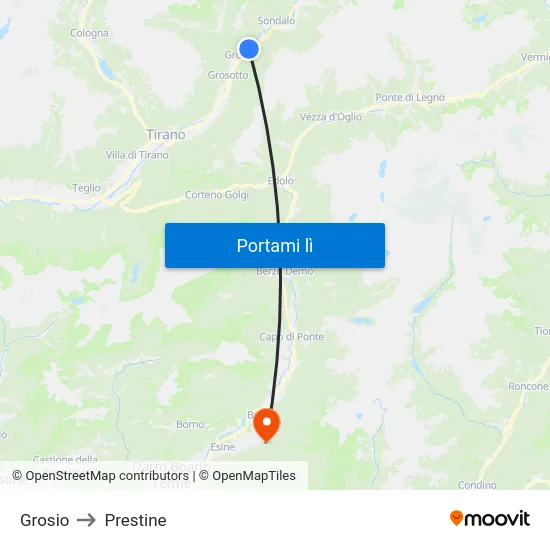 Grosio to Prestine map