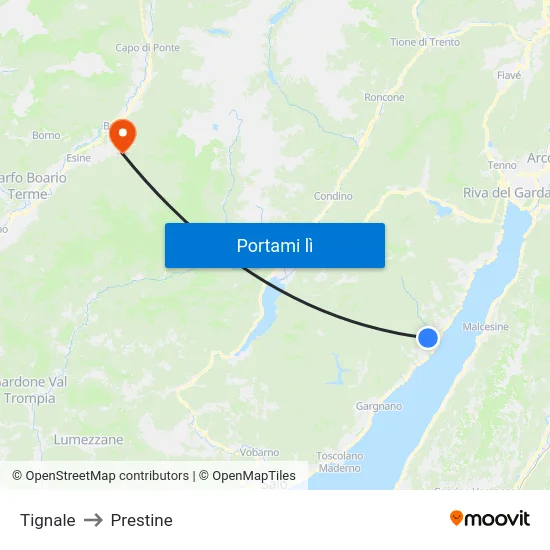 Tignale to Prestine map