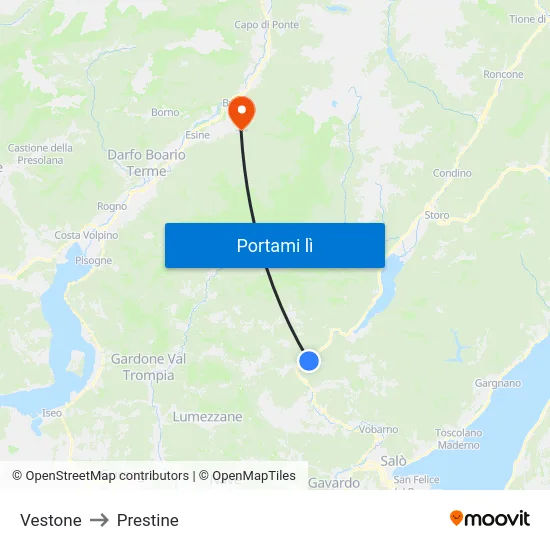 Vestone to Prestine map