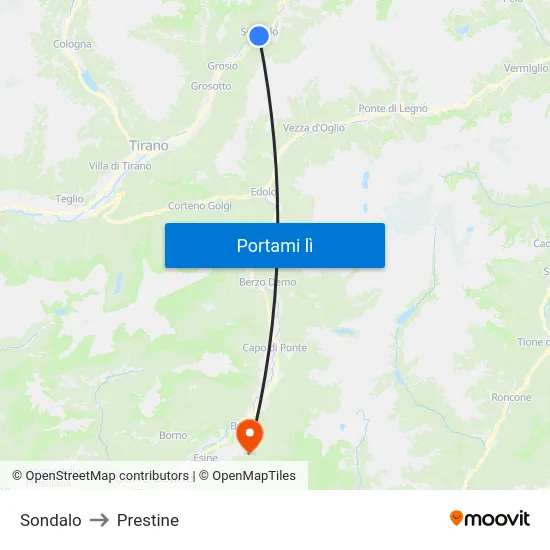 Sondalo to Prestine map