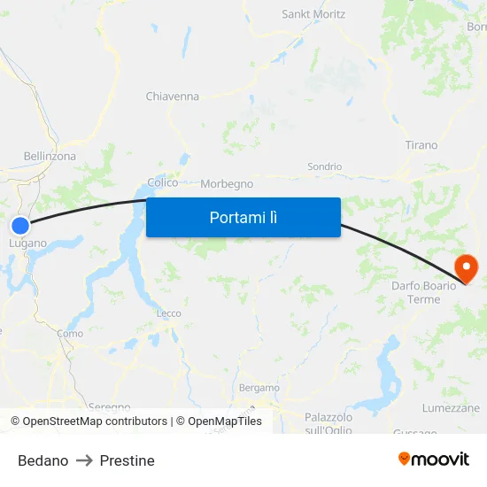 Bedano to Prestine map