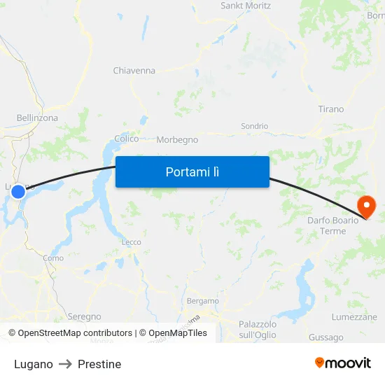 Lugano to Prestine map