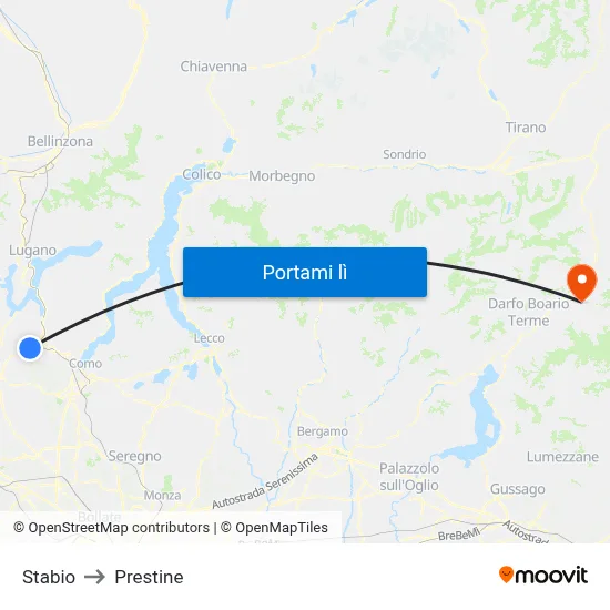 Stabio to Prestine map