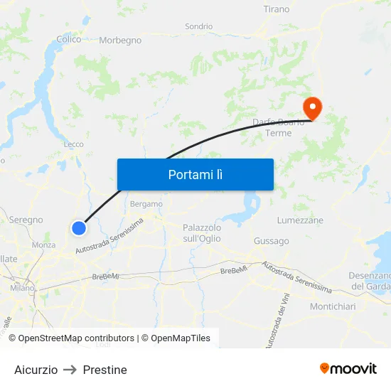 Aicurzio to Prestine map