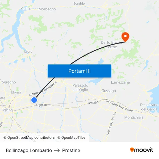 Bellinzago Lombardo to Prestine map