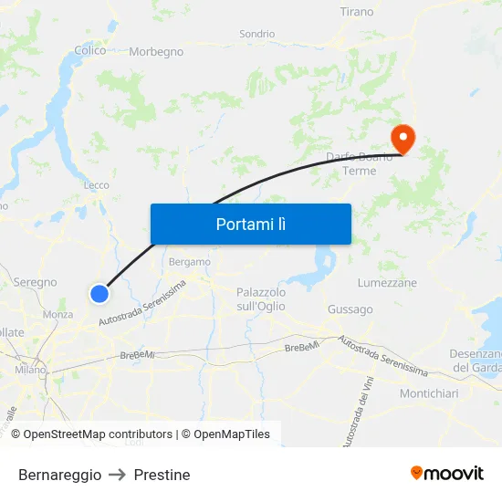 Bernareggio to Prestine map