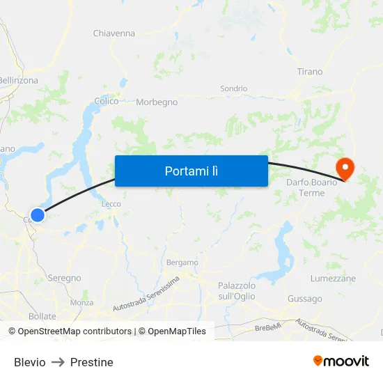 Blevio to Prestine map
