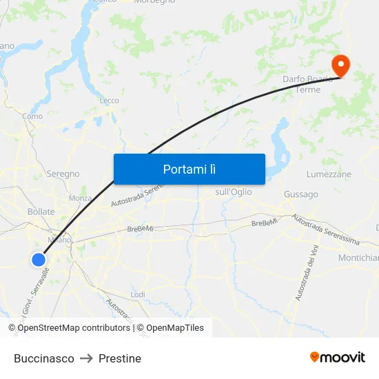 Buccinasco to Prestine map