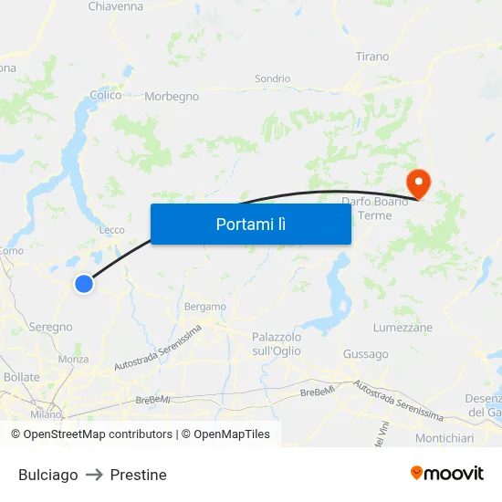 Bulciago to Prestine map