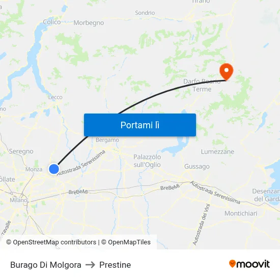 Burago Di Molgora to Prestine map