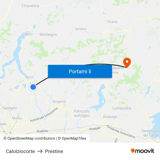 Calolziocorte to Prestine map