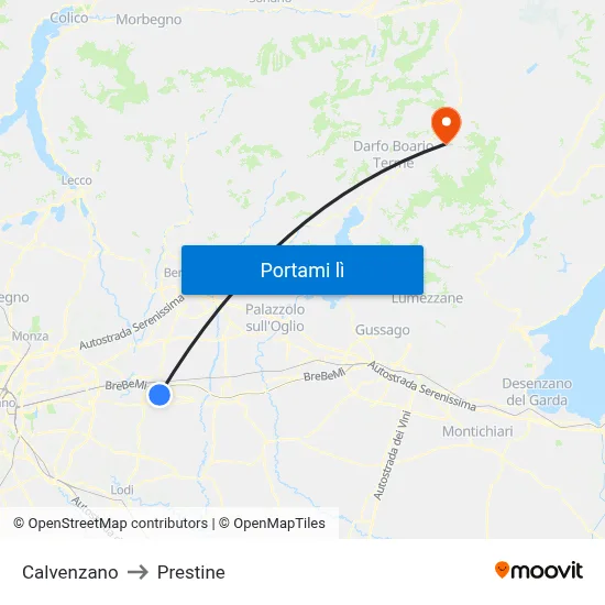 Calvenzano to Prestine map