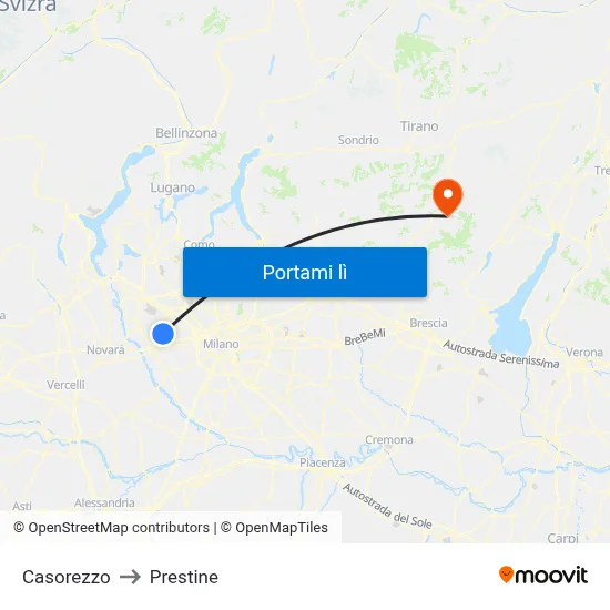 Casorezzo to Prestine map