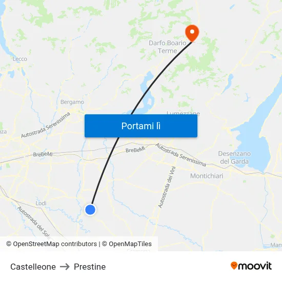 Castelleone to Prestine map