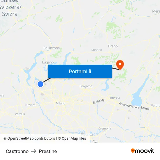 Castronno to Prestine map